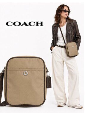 Coach Tan Messenger Bag with Minimalist Design